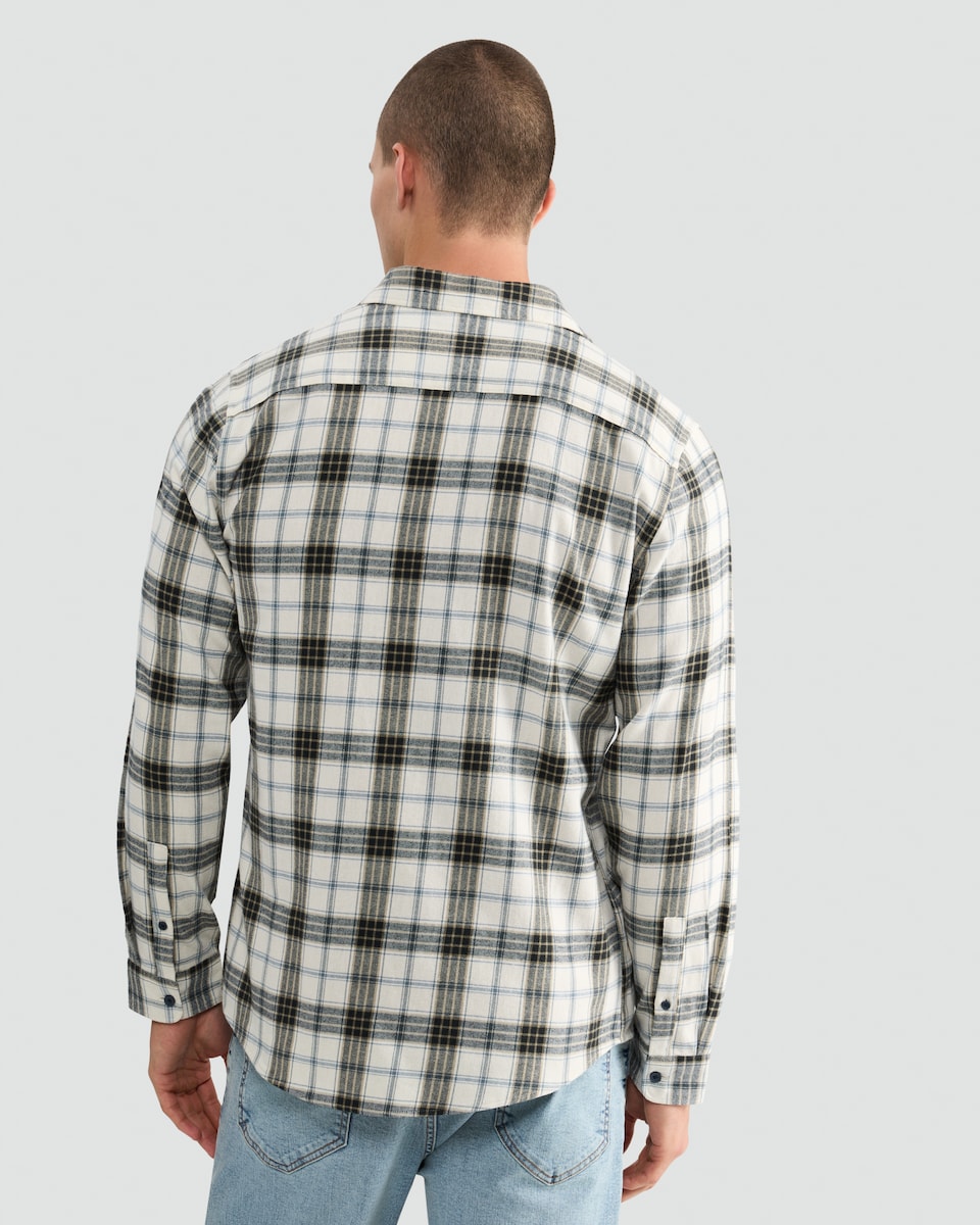 image 1 of F&F Pure Cotton Check Print Long Sleeved Shirt in Cream