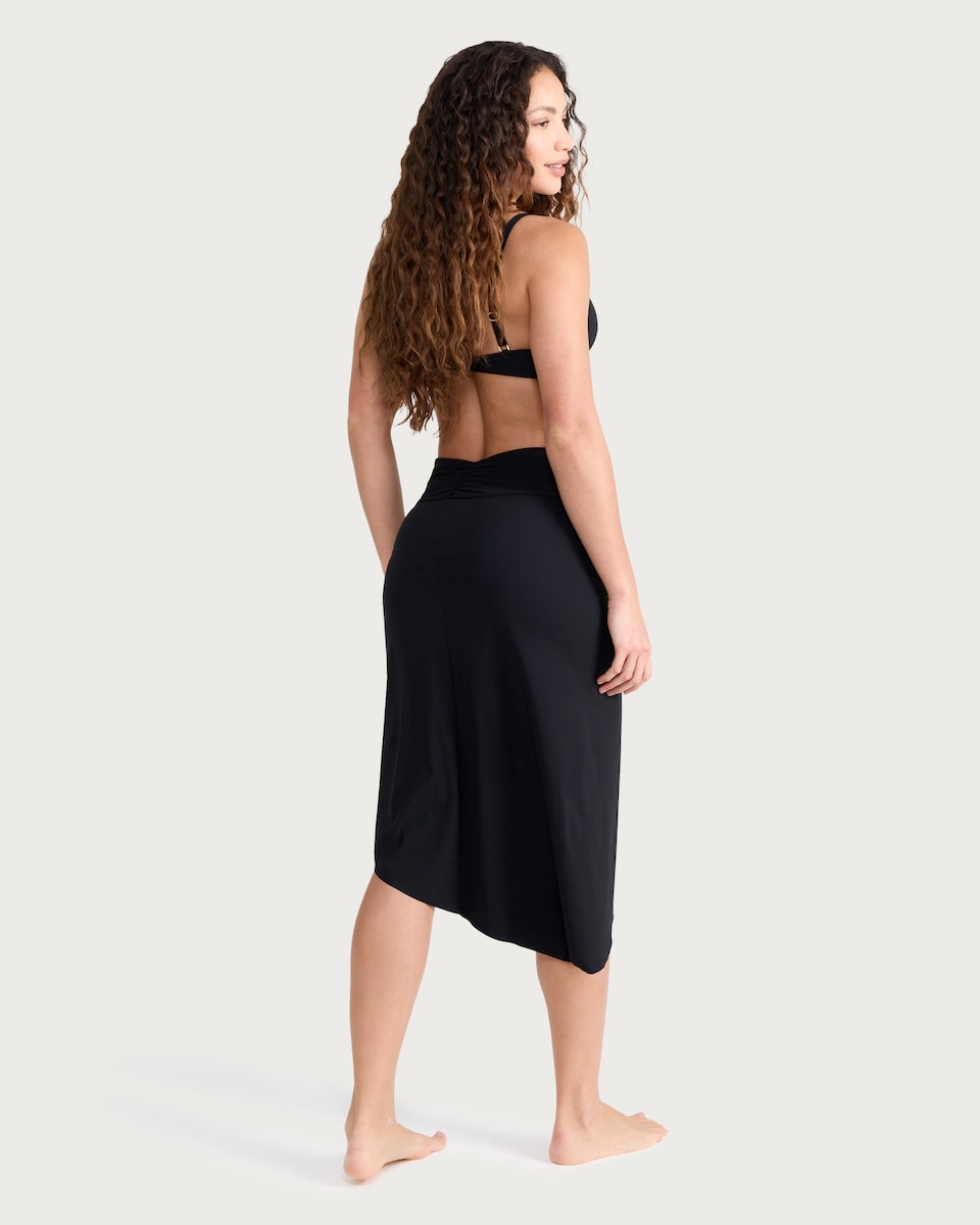 image 1 of F&F Contour Twist Front Sarong in Black
