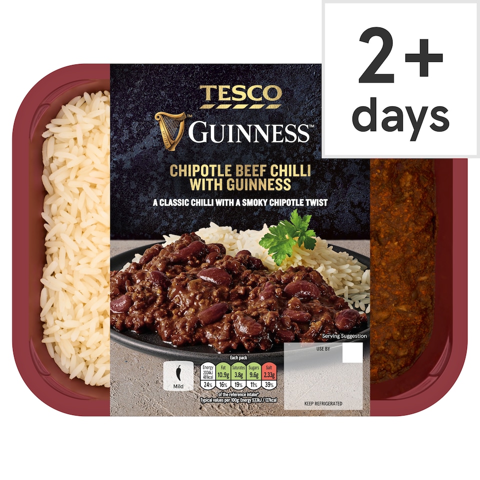 Red Kidney Beans Rice Tesco Chipotle Beef Chilli with Guinness 400g - Tesco Groceries