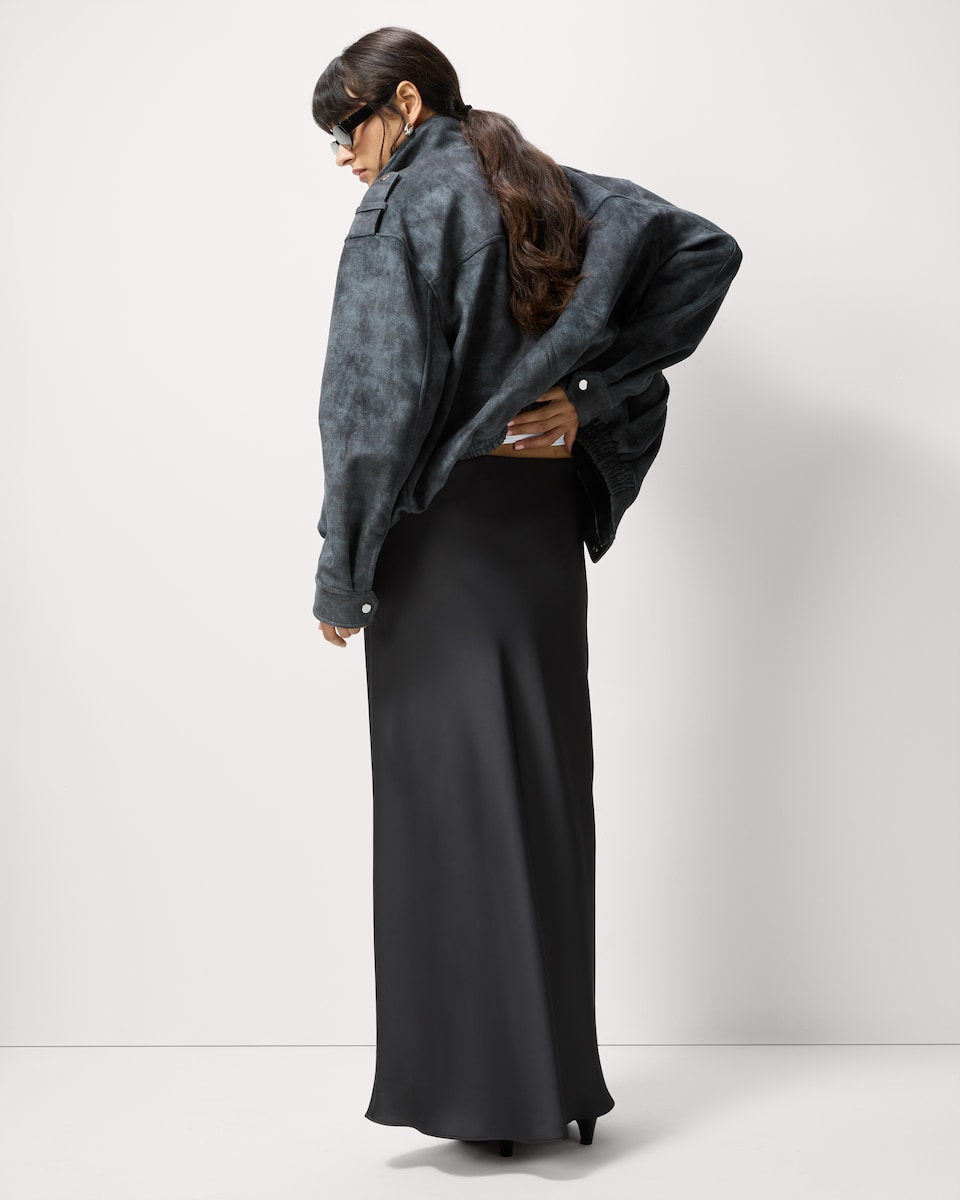 image 1 of F&F Satin Midi Slip Skirt in Grey