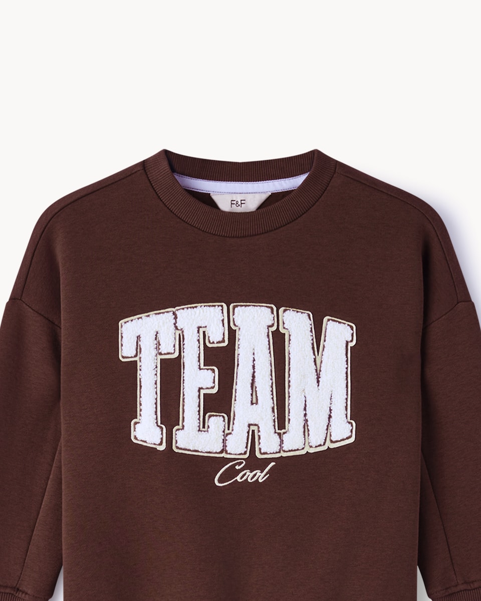image 1 of F&F Boys Cotton Rich Sweatshirt and Striped Jeans Set in Brown