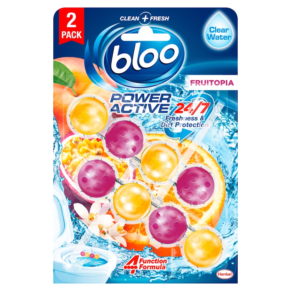 image 1 of Bloo Power Active Fruitopia Toilet Rim Block Twin 2x50g
