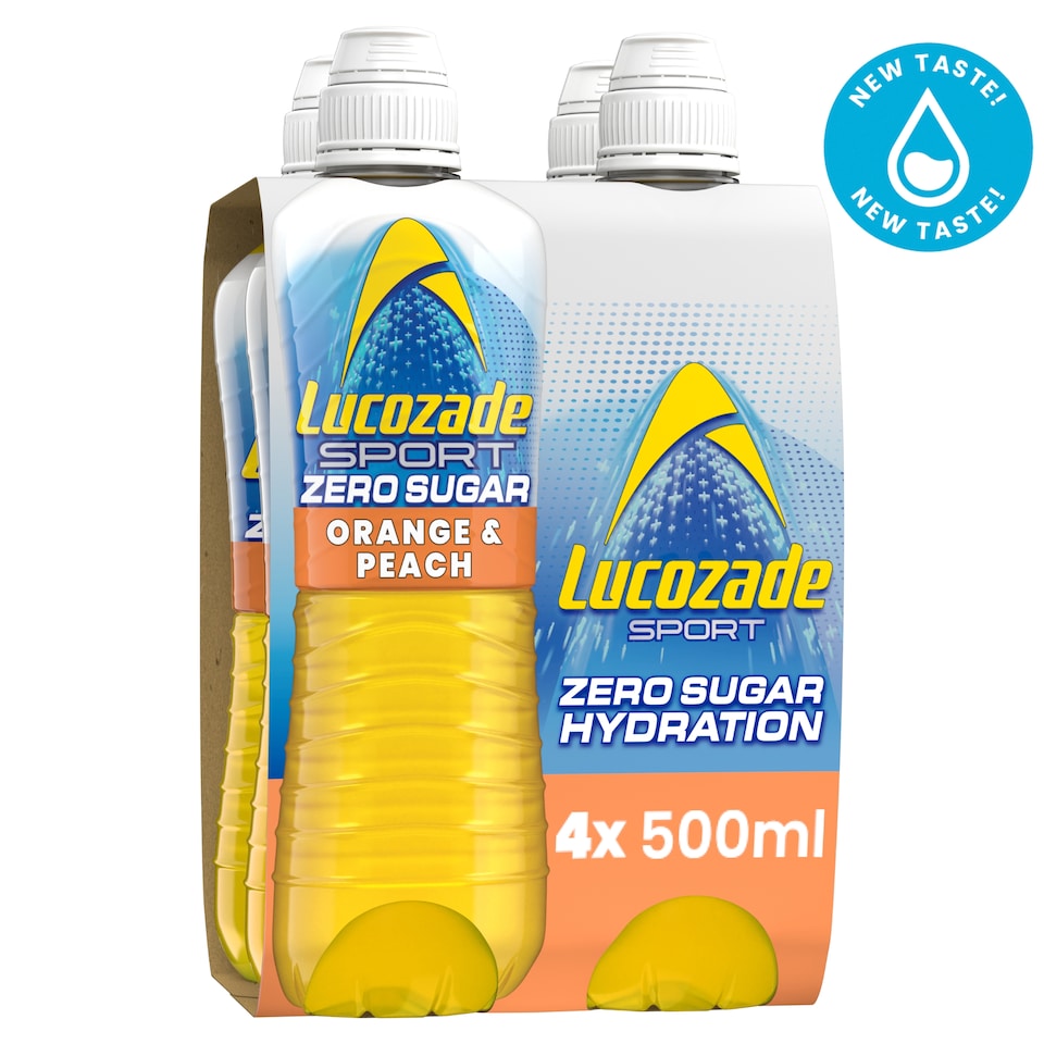 Lucozade Sport Drink Zero Sugar Orange & Peach 4 x 500ml