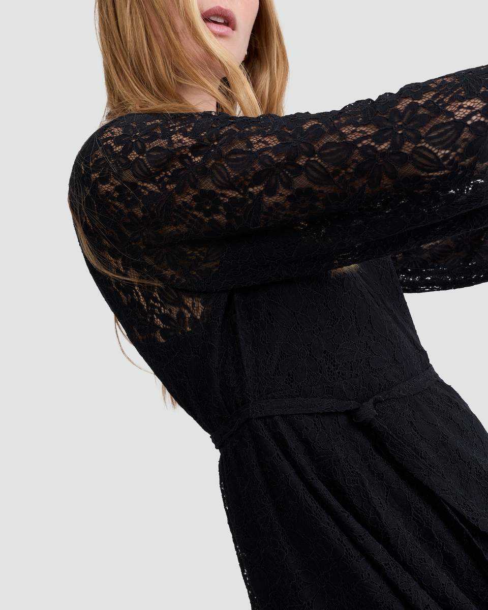 image 1 of F&F Lace Tiered V Neck Mini Dress in Black