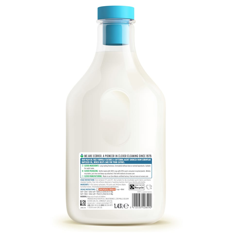 image 1 of Ecover Fabric Softener Rose & Bergamot 57 Washes 1.43L 