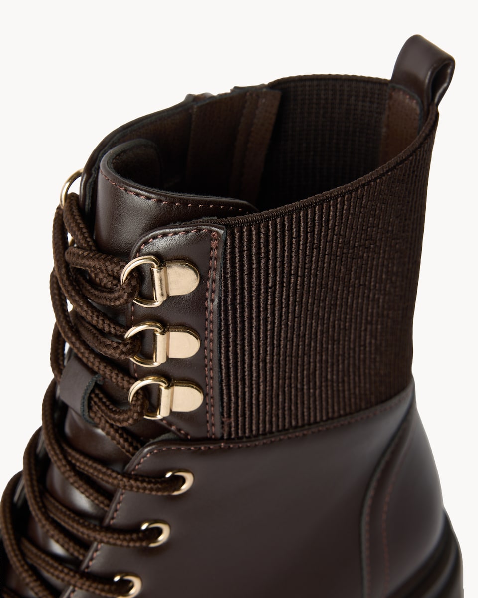 image 1 of F&F Faux Leather Lace Up Ankle Boots in Brown
