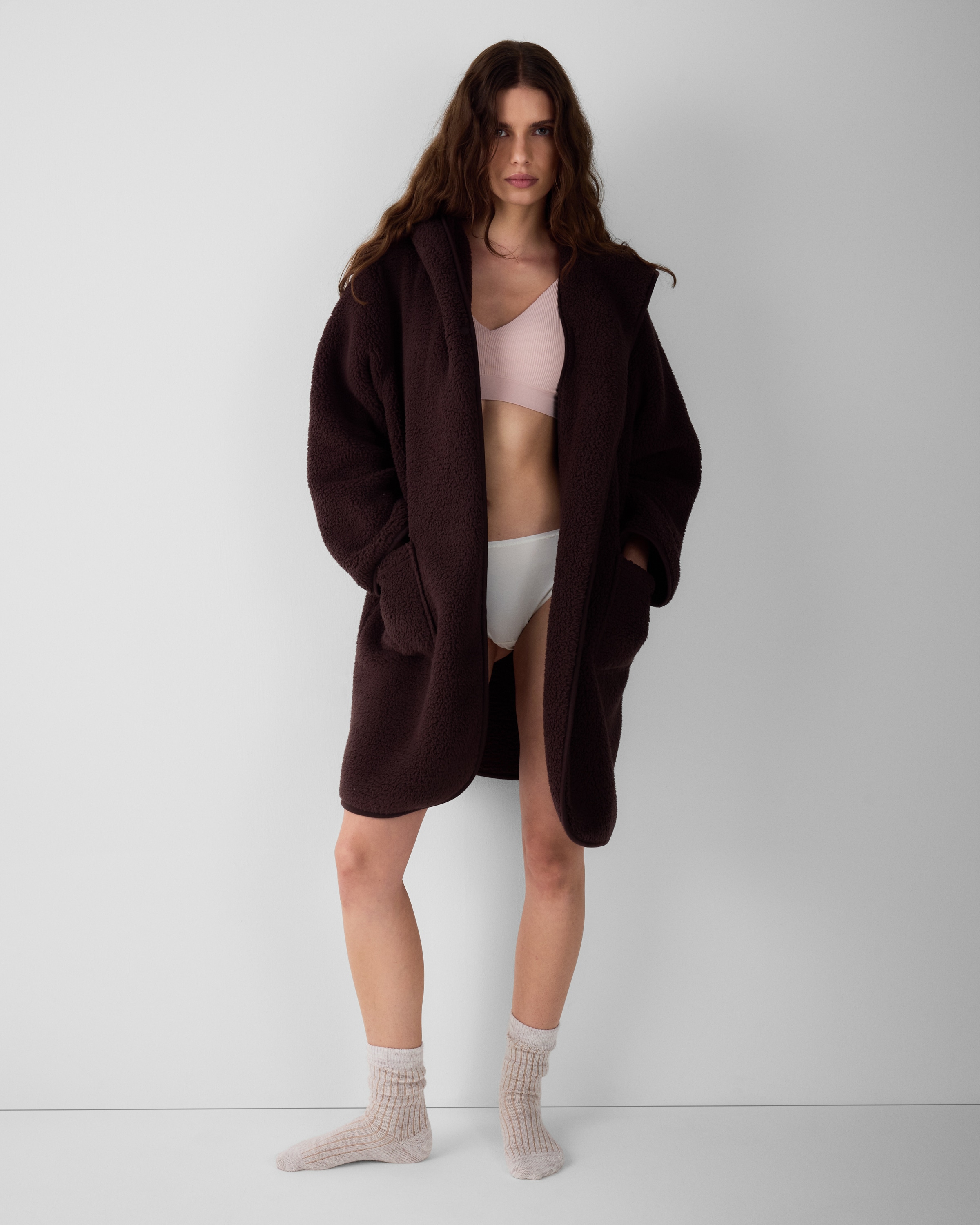 F&F Fleece Hooded Cardigan in Chocolate