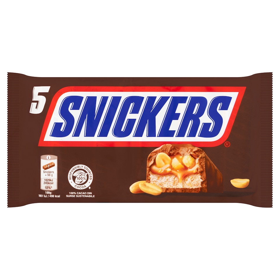 Obrázek 1 pro produkt Snickers Mléčná čokoláda plněná nugátem, karamelem a arašídy 5 x 50g (250g)