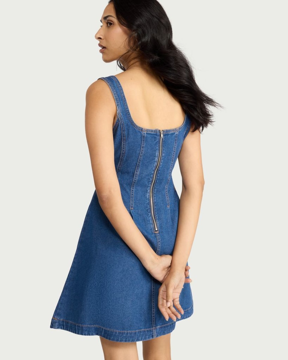 image 1 of F&F Pure Cotton Scoop Neck Sleeveless Mini Dress in Blue