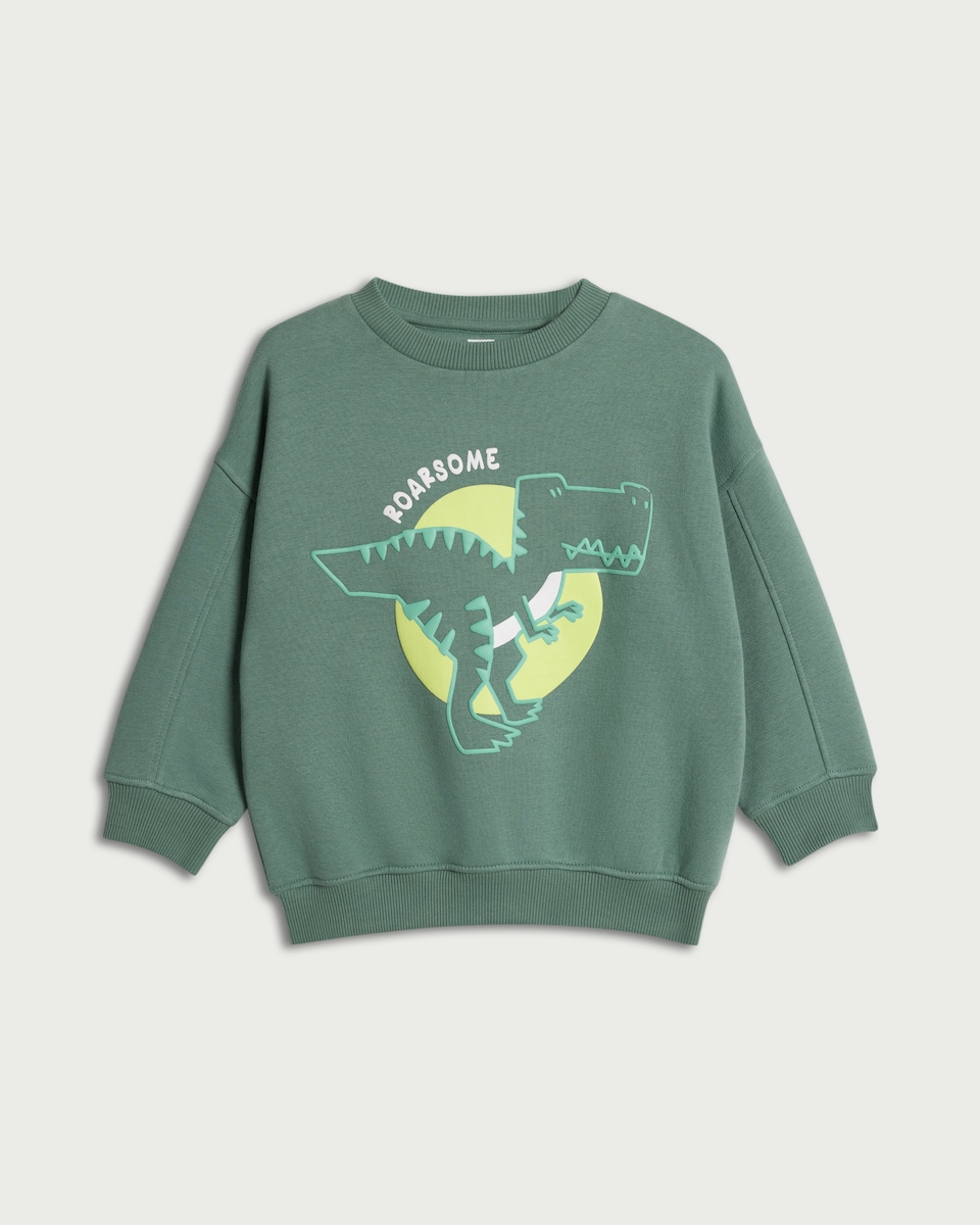 image 1 of F&F Boys Cotton Rich Dinosaur Sweatshirt in Green