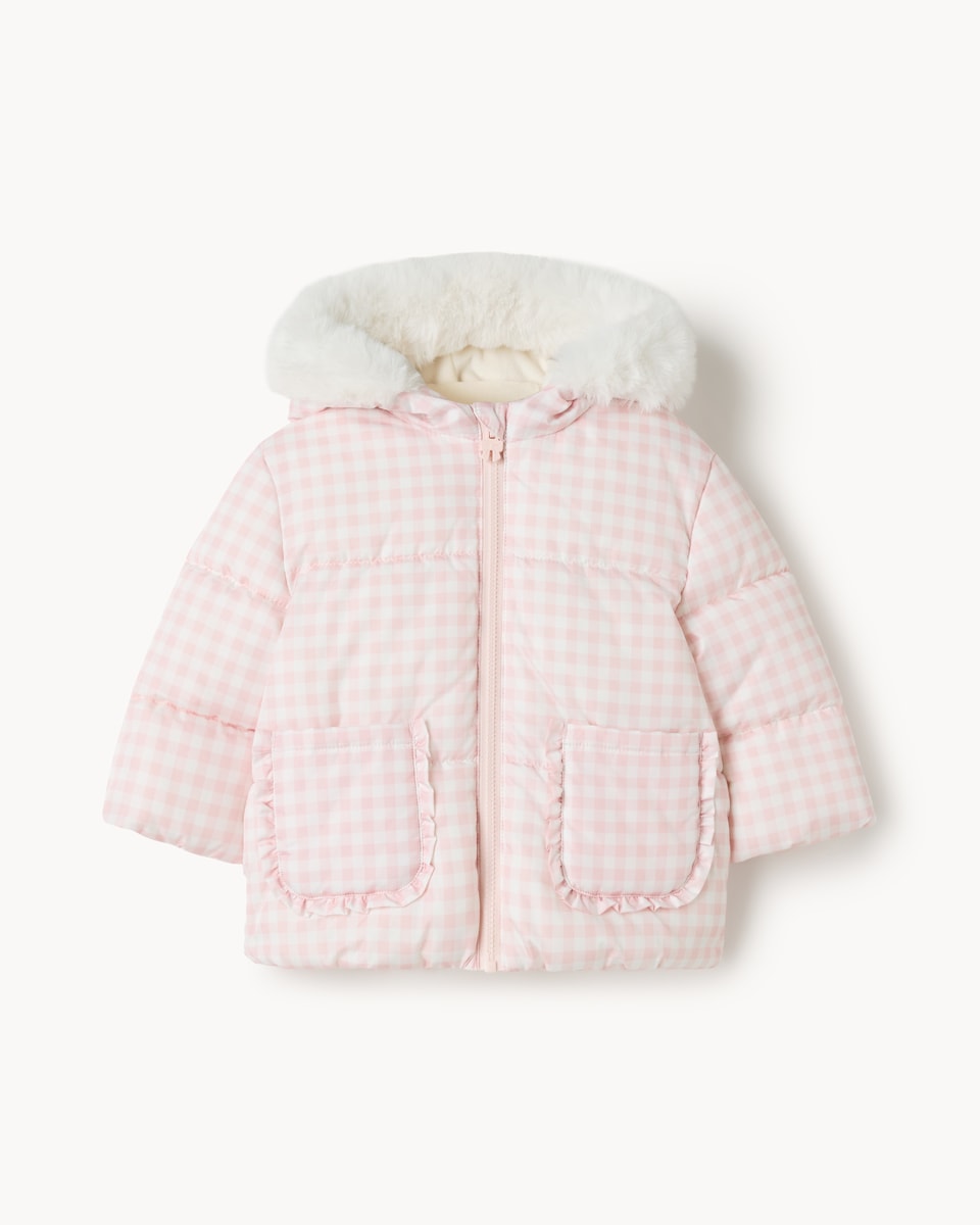 image 1 of F&F Baby Gingham Padded Coat in Pink