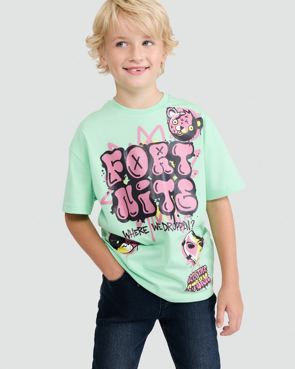 image 1 of Fortnite Pure Cotton Graphic T-Shirt in Green