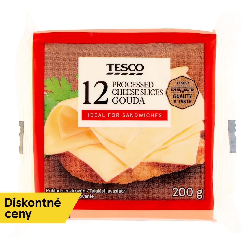 Tesco Tavený plátkový syr so syrom gouda 12 x 16,67 g (200 g)