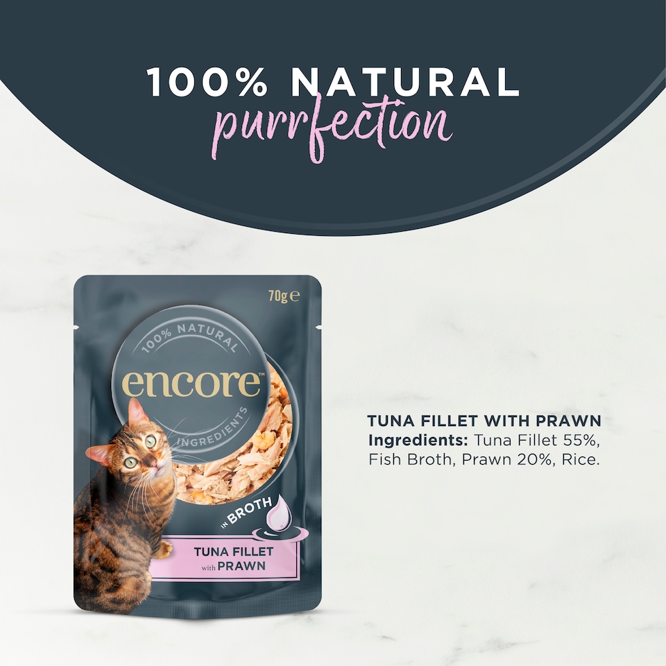 image 1 of Encore Natural Wet Cat Food Tuna Fillet with Prawn in Broth Pouch 70g