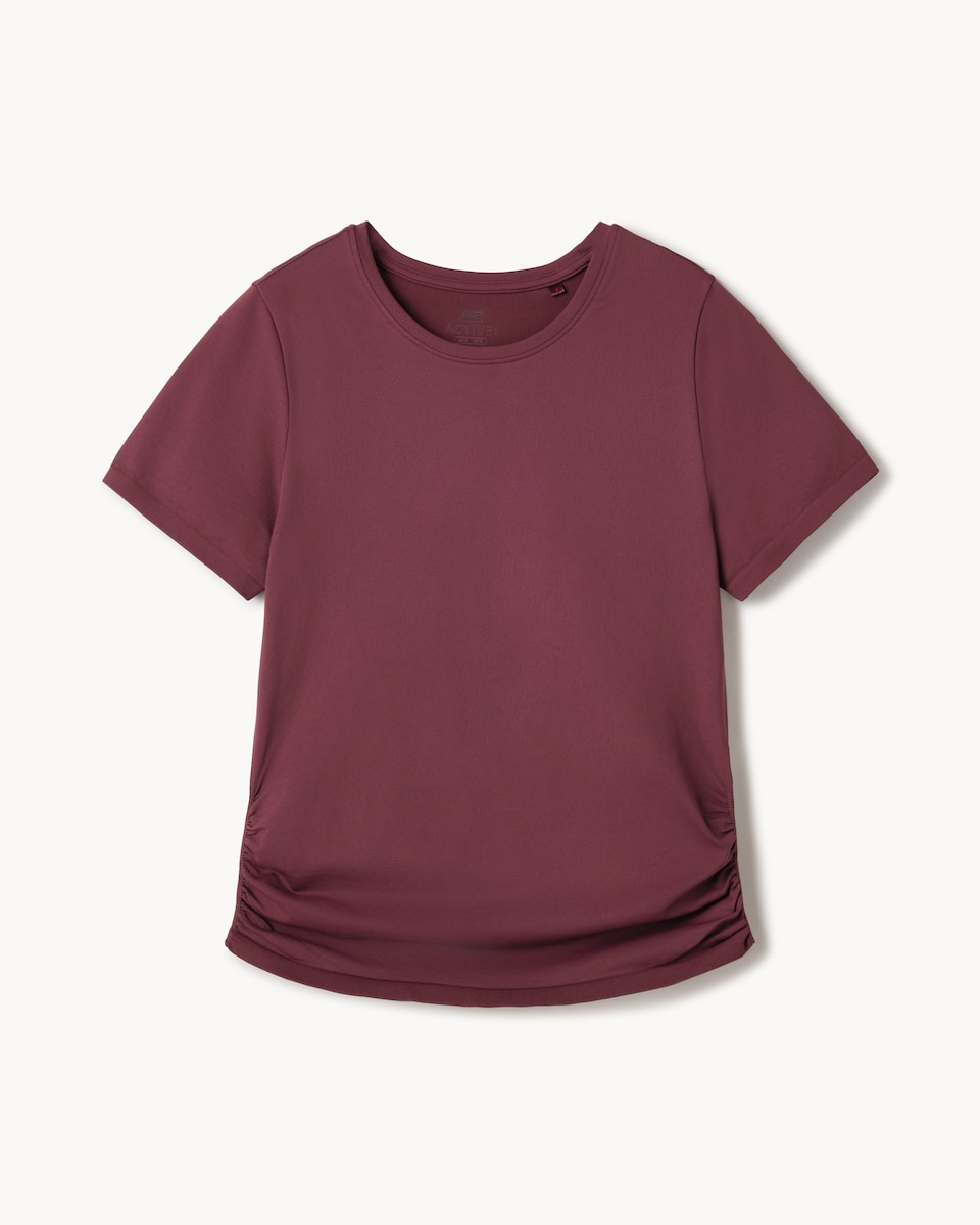 image 1 of F&F Active SEAMLESS Ruched Side T-Shirt in Burgundy