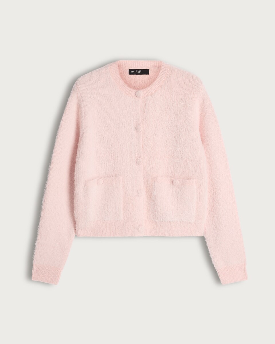 F&F Textured Pocket Front Button Up Cardigan in Pink