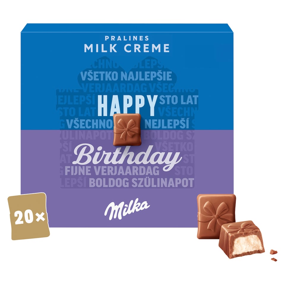 Milka bonboniéra Happy Birthday, mliečna náplň 110 g