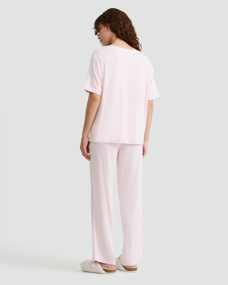 image 1 of F&F Wide Leg Drawstring Pyjama Bottoms in Pink