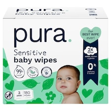 Pura Plastic Free Flushable Baby Wipes 3x60pk
