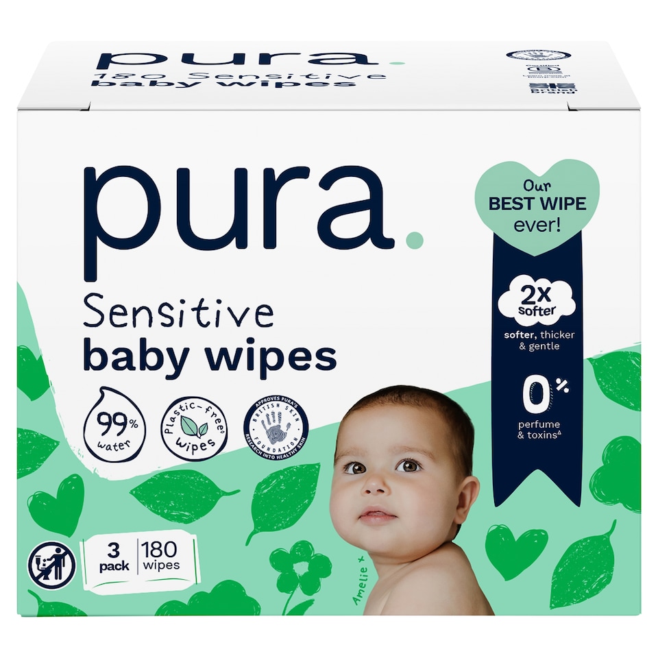 image 1 of Pura Plastic Free Baby Wipes 3 x 60pk