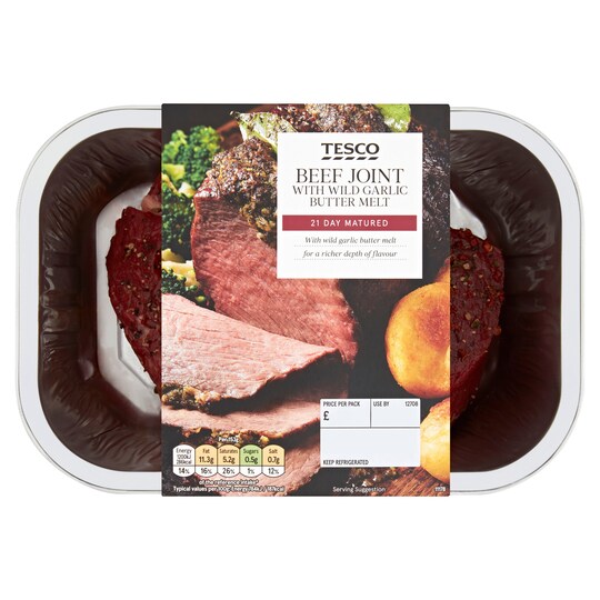 Tesco Beef Joint With Wild Garlic Butter 745G Tesco Groceries