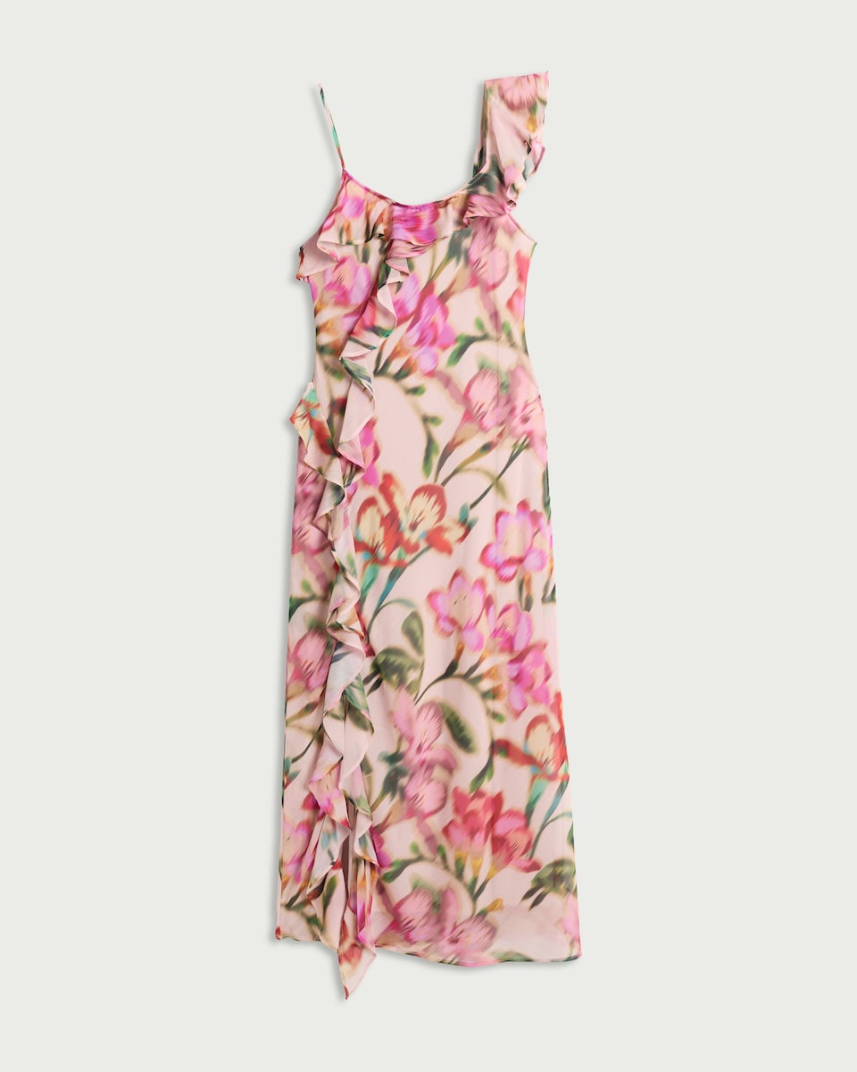 F&F Floral Ruffle Sleeved Midi Dress in Multi Pink