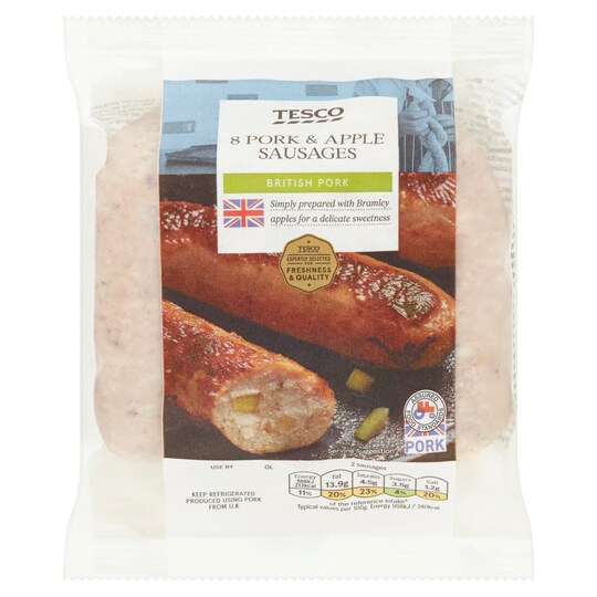 Tesco 8 Pork & Apple Sausages 454G Tesco Groceries