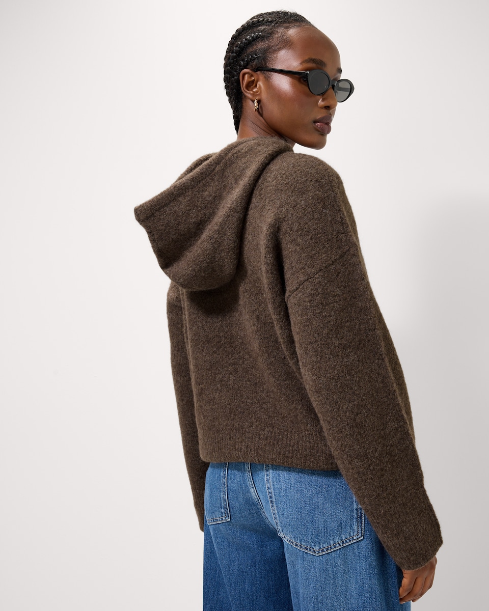 image 1 of F&F Knitted Hoodie with Wool in Brown