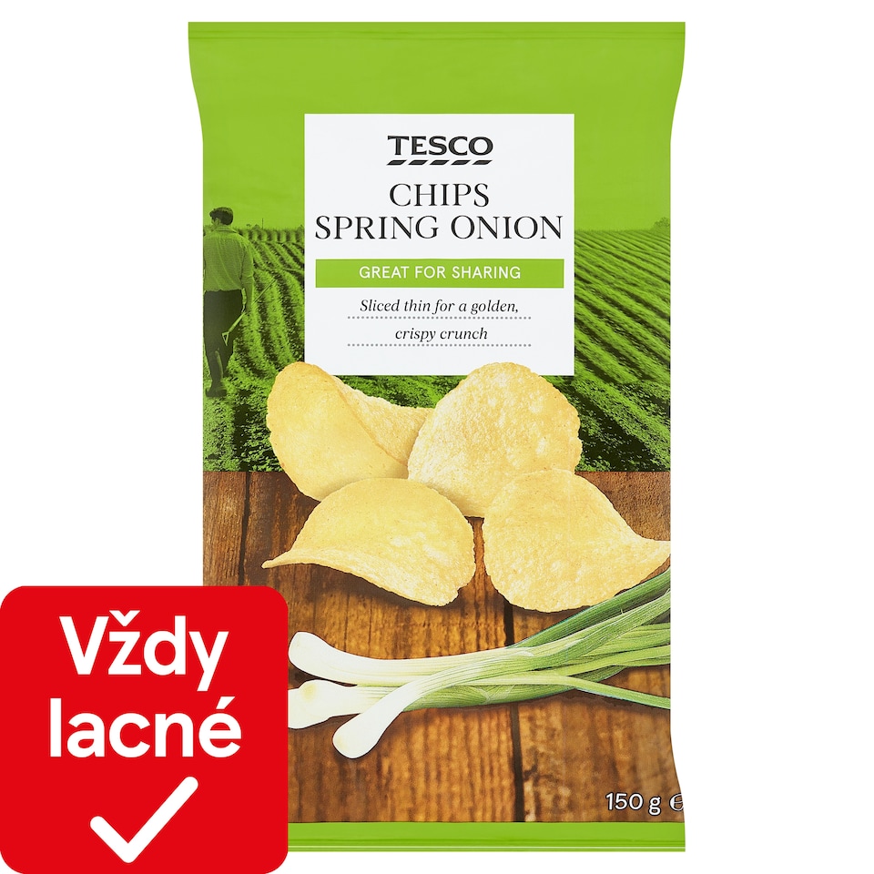 Tesco Smažené zemiakové lupienky s príchuťou jarnej cibuľky 150 g