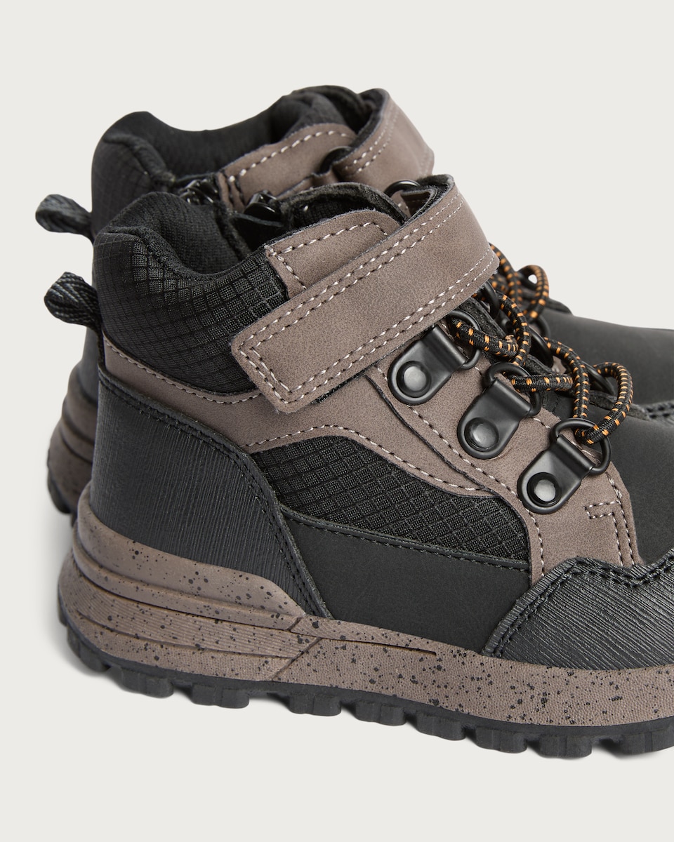 image 1 of F&F Boys Lace Up Touch Fastening Hiking Boots in Brown