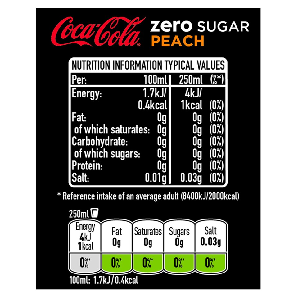 image 1 of Coca Cola Zero Peach 250ml