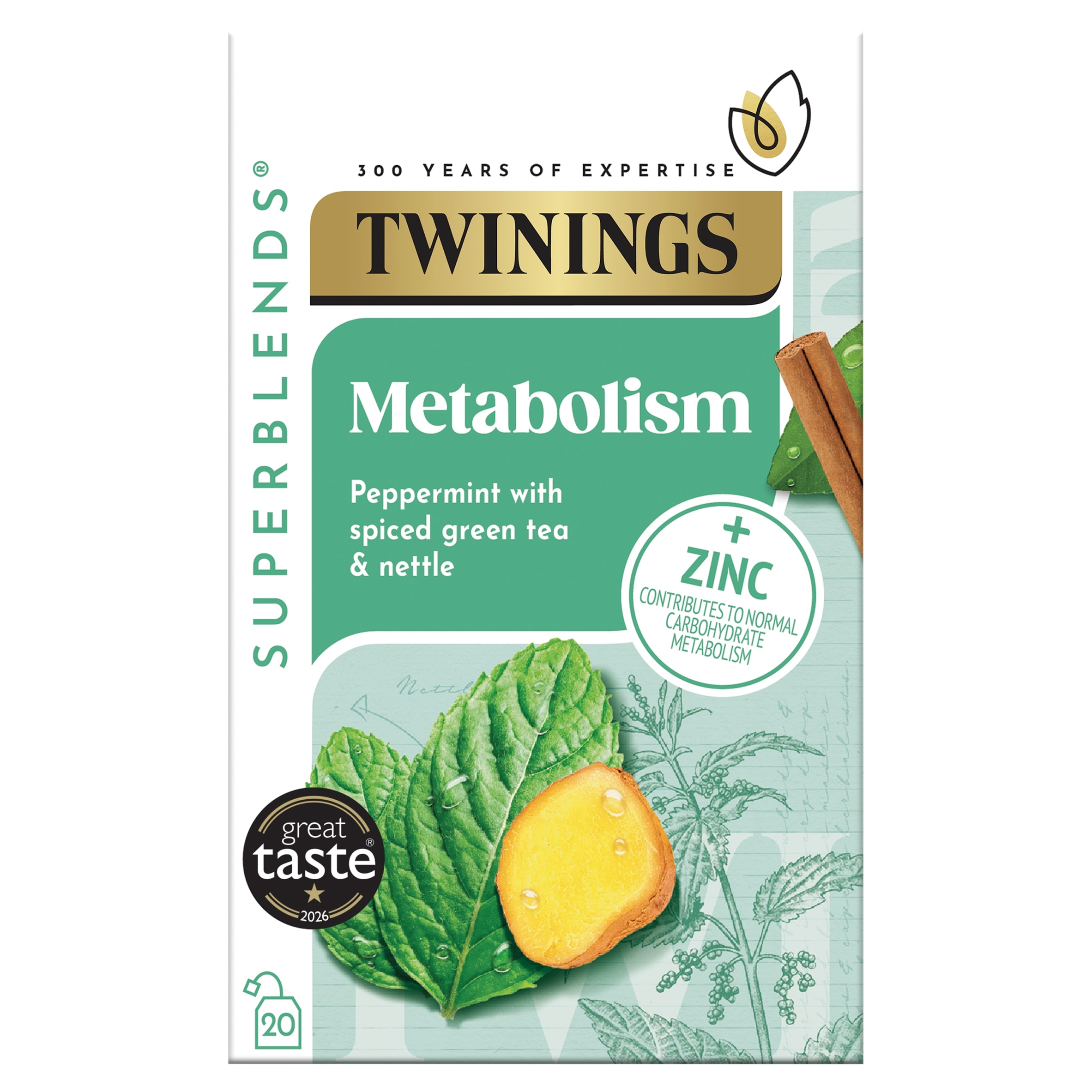 Twinings Superblends Metabolism Peppermint & Spiced Green Tea 20 Tea Bags 40g