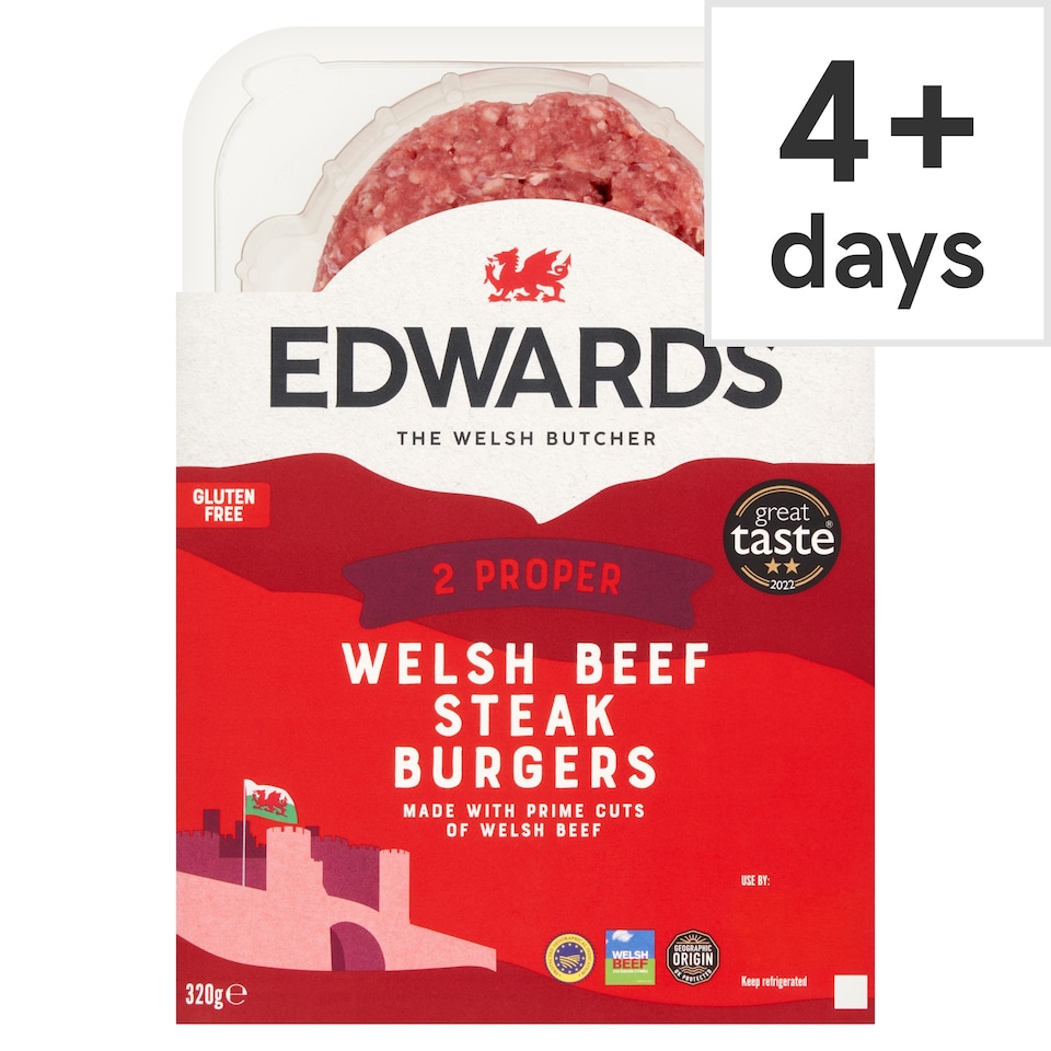 Edwards Welsh Beef Steak Burgers 320g