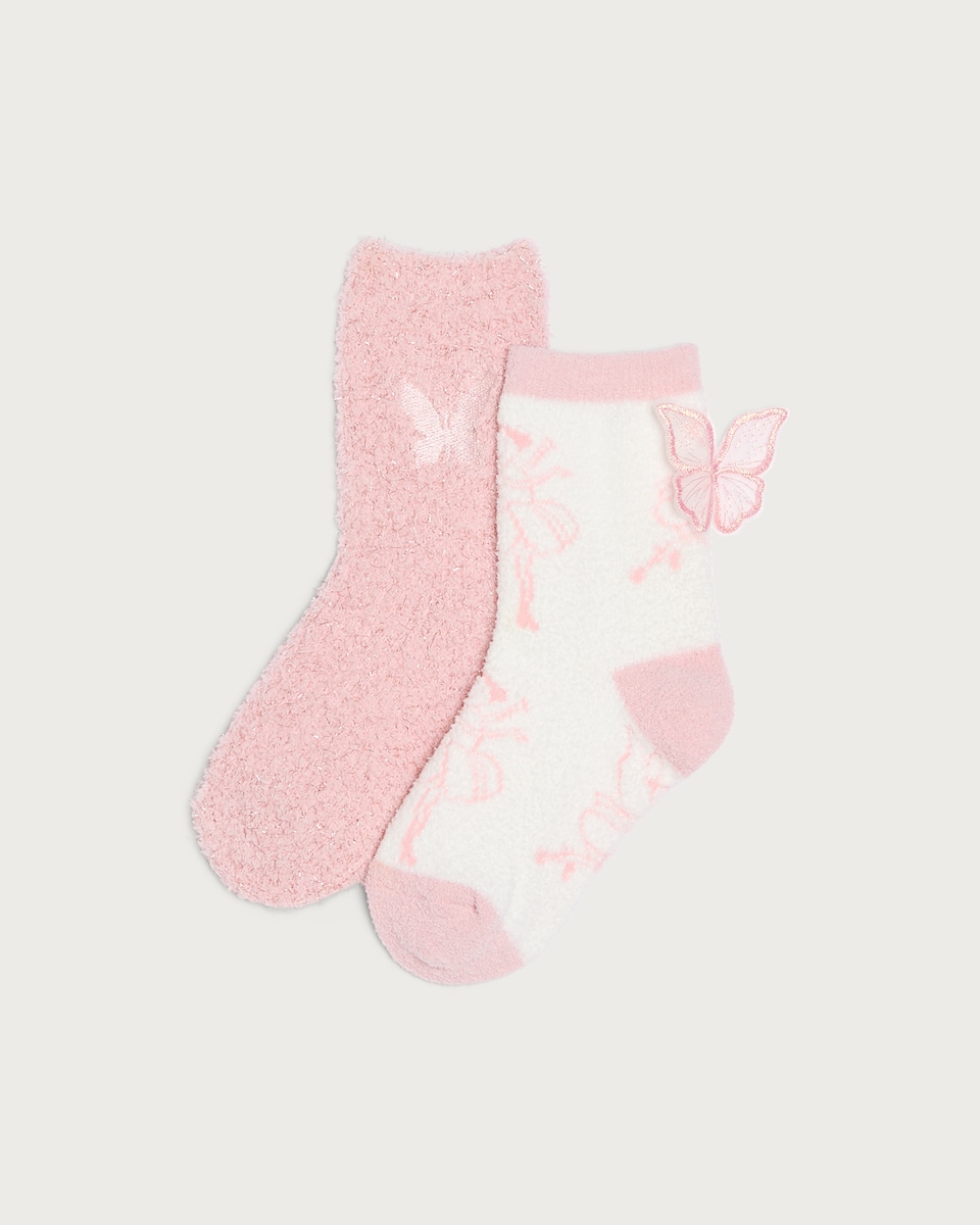 F&F Girls 2-Pack Fluffy Fairy Socks in Pink