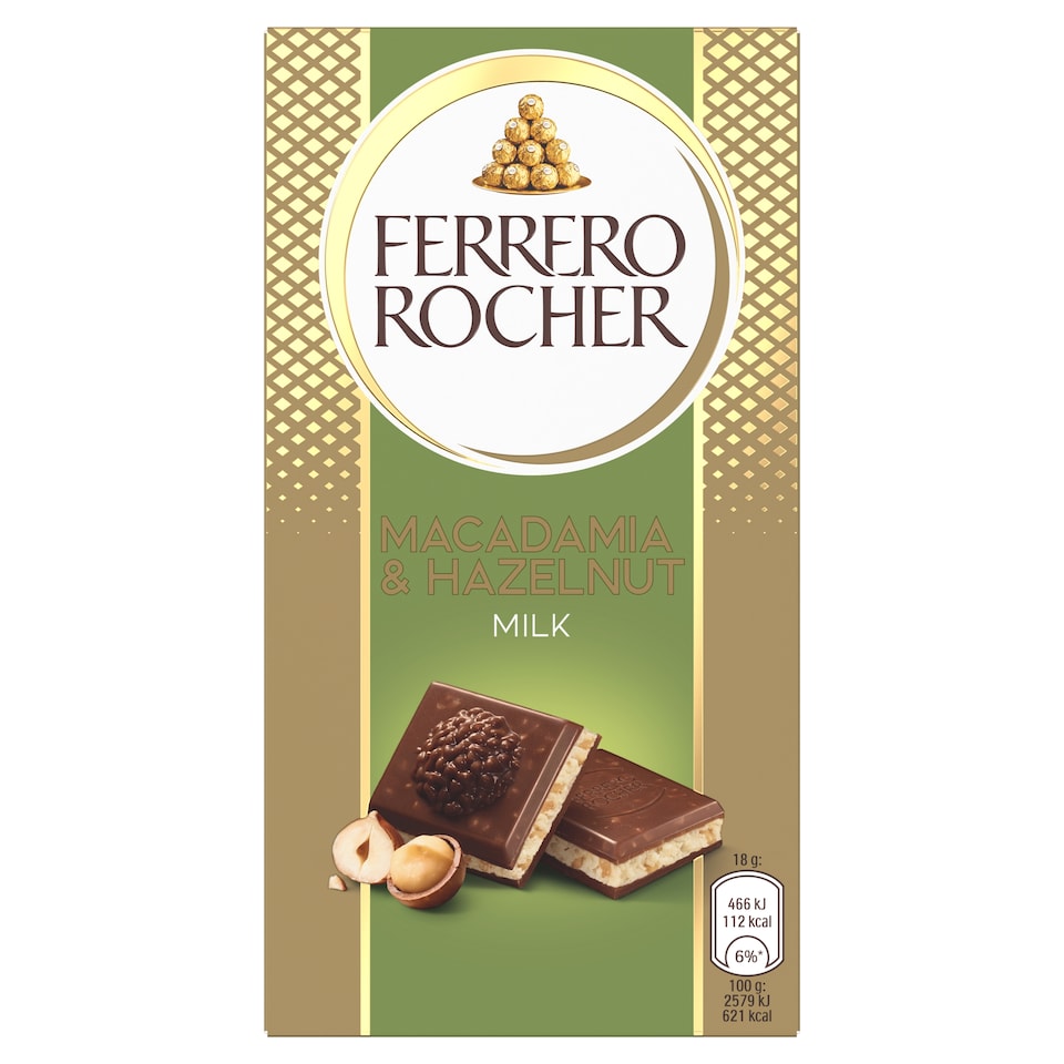 Ferrero Rocher Mléčná čokoláda s náplní s lískovými ořechy a makadamiemi 90g