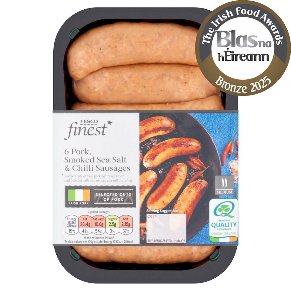 Tesco Finest 6 Pork Smoked Sea Salt & Chilli Sausages 454g