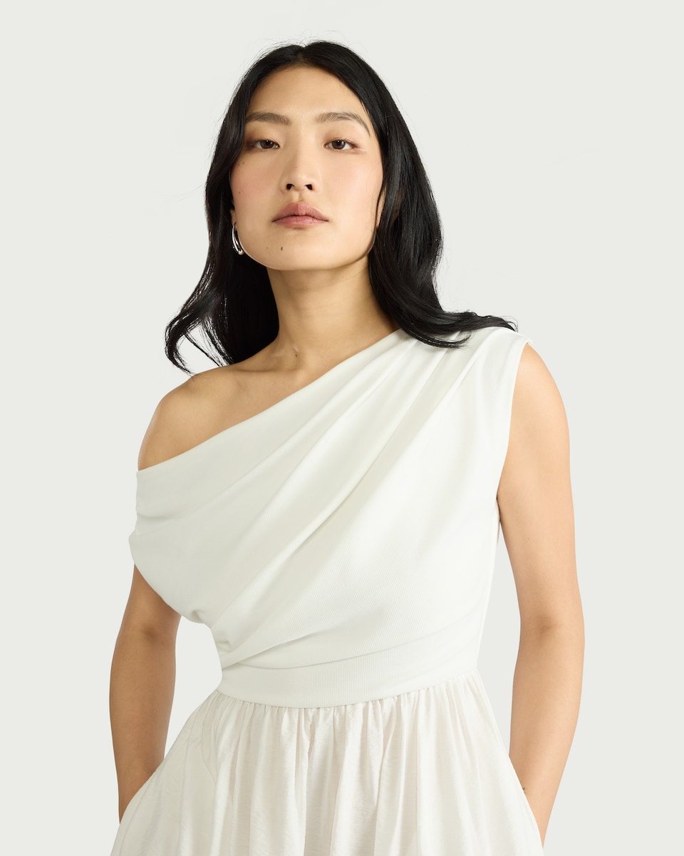 image 1 of F&F Draped Midi Dress in Cream