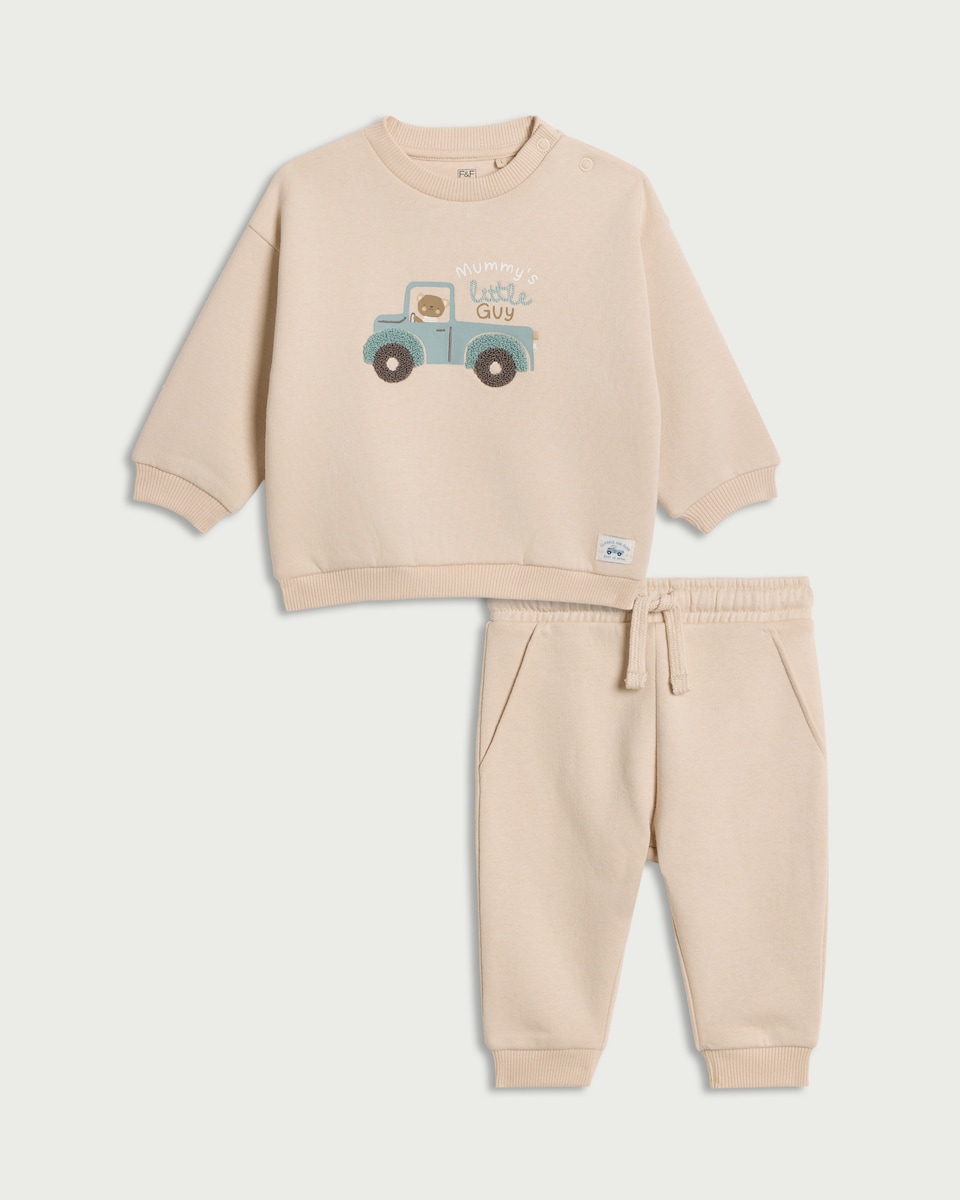 F&F Baby 2-Piece Cotton Rich Sweatshirt Set in Neutral
