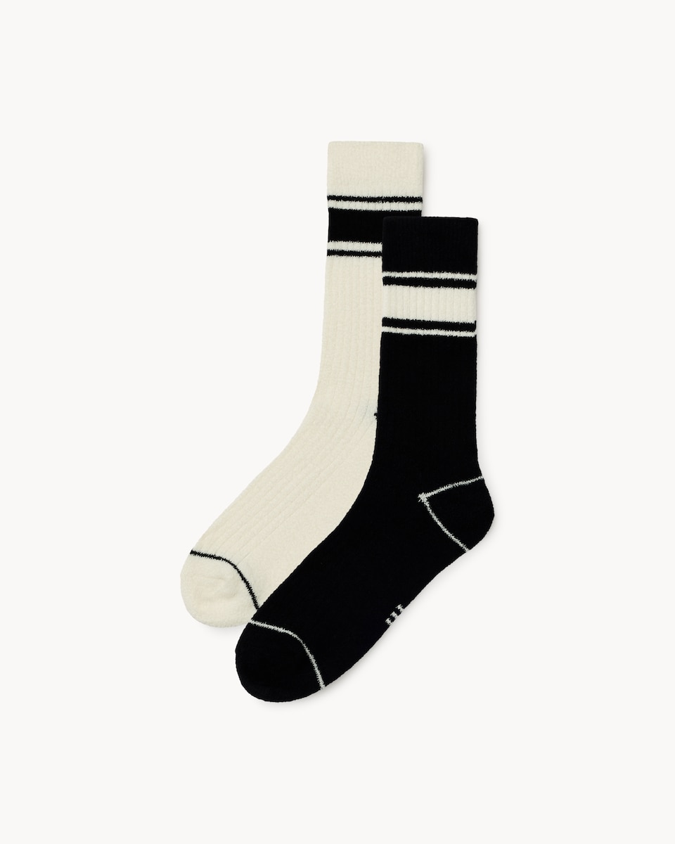 F&F Active 2-Pack Ribbed Cosy Socks in Black