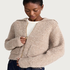 F&F Boucle Textured Zip Up Cardigan with Wool in Mink