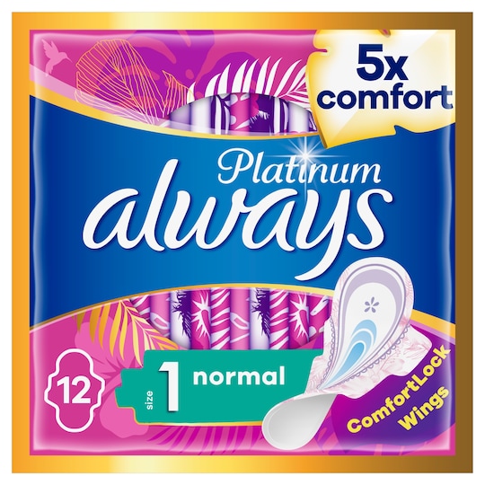 Always Platinum Normal Size 1 Sanitary Towels With Wings 12 Tesco Groceries