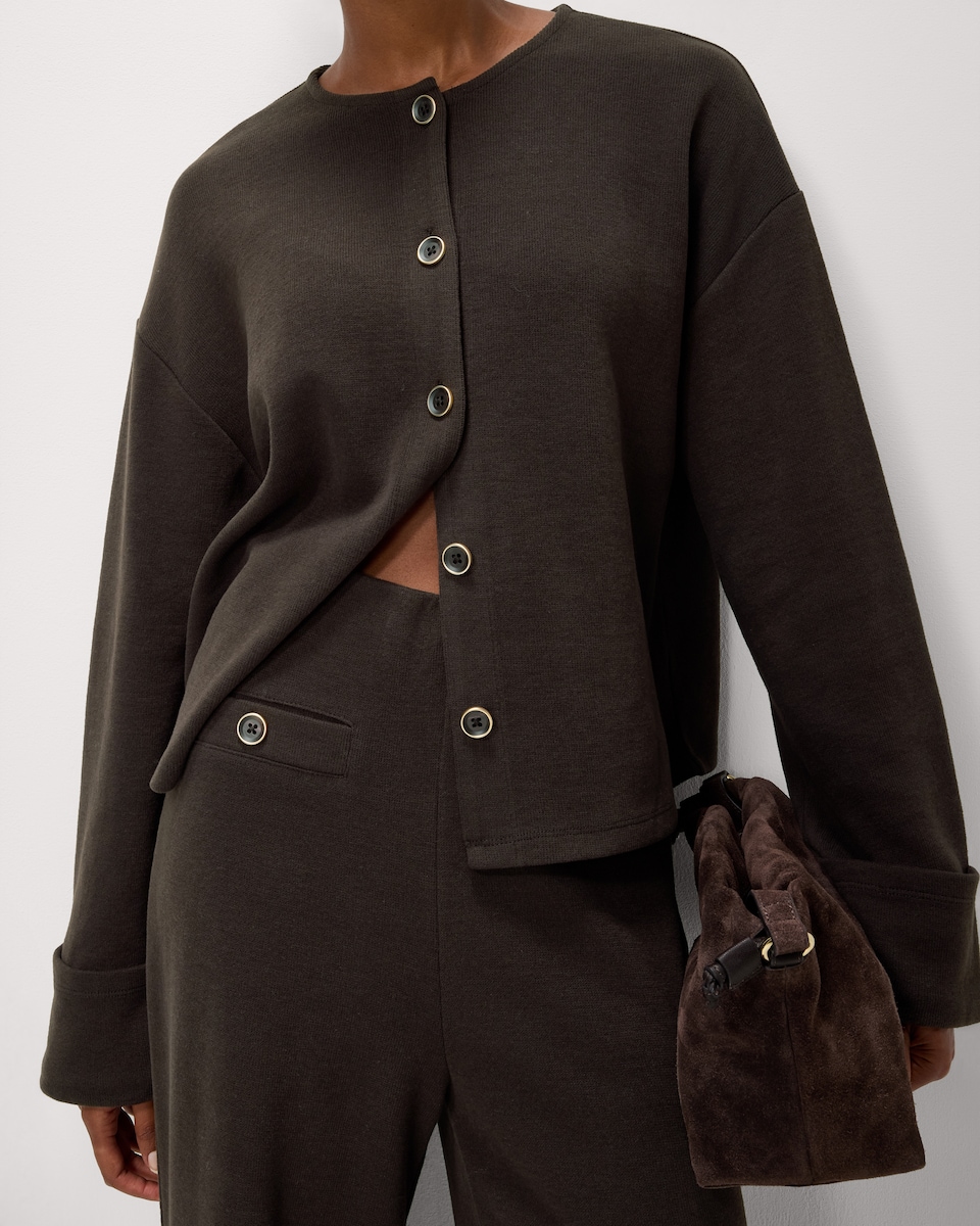 image 1 of F&F Brushed Cardigan and Trousers Set in Chocolate