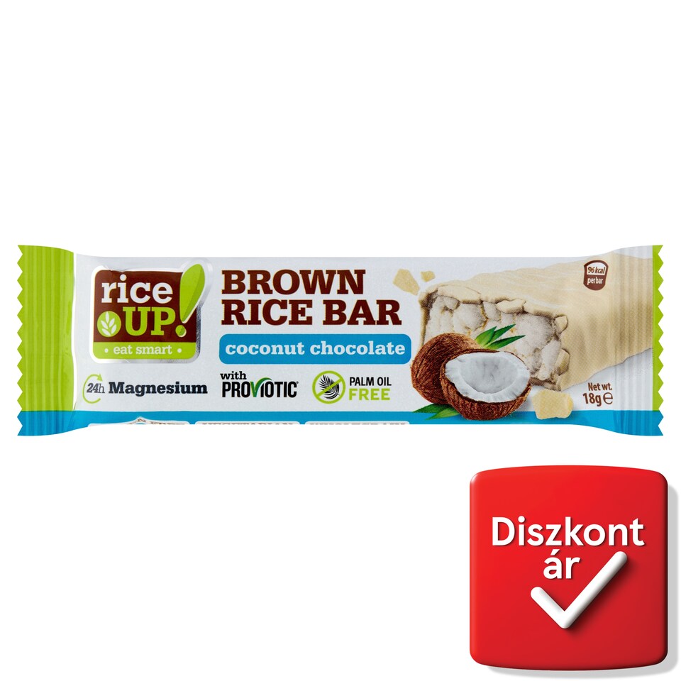 RiceUp! puffasztott barna rizsszelet kókuszos ízű fehércsokoládéval 18 g