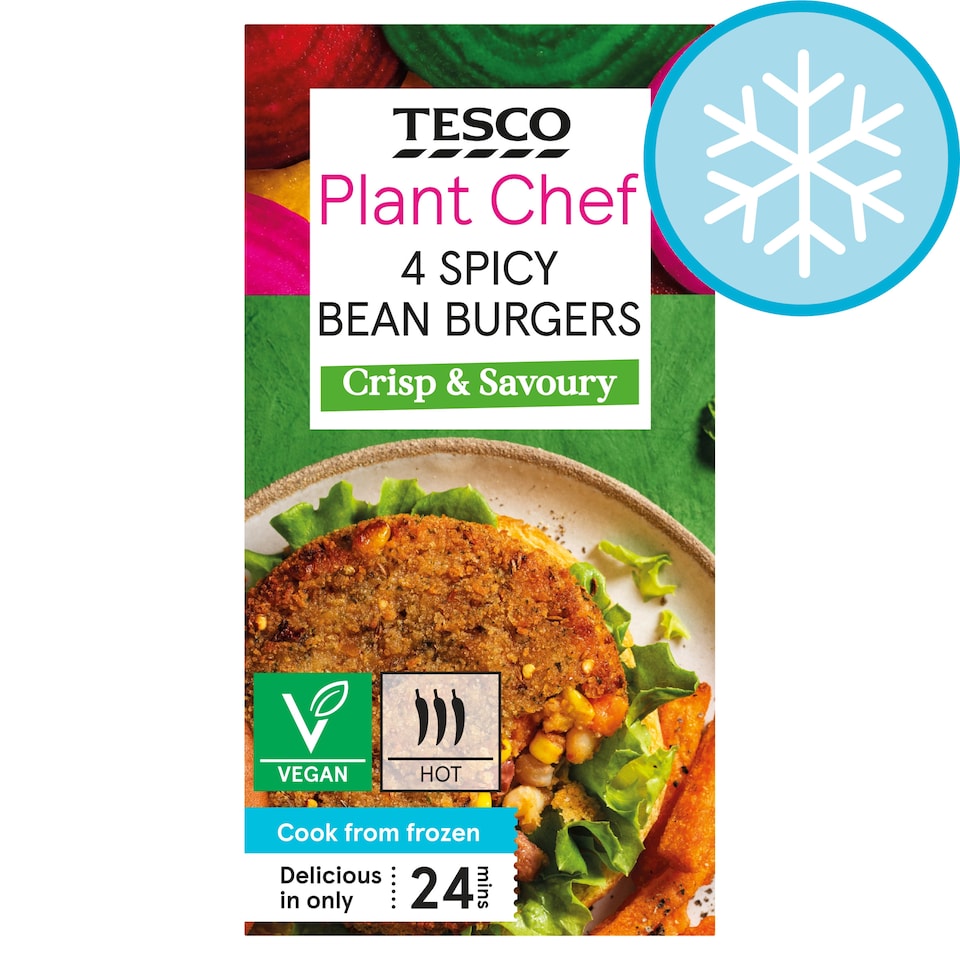 Tesco Plant Chef 4 Spicy Bean Burgers 454G