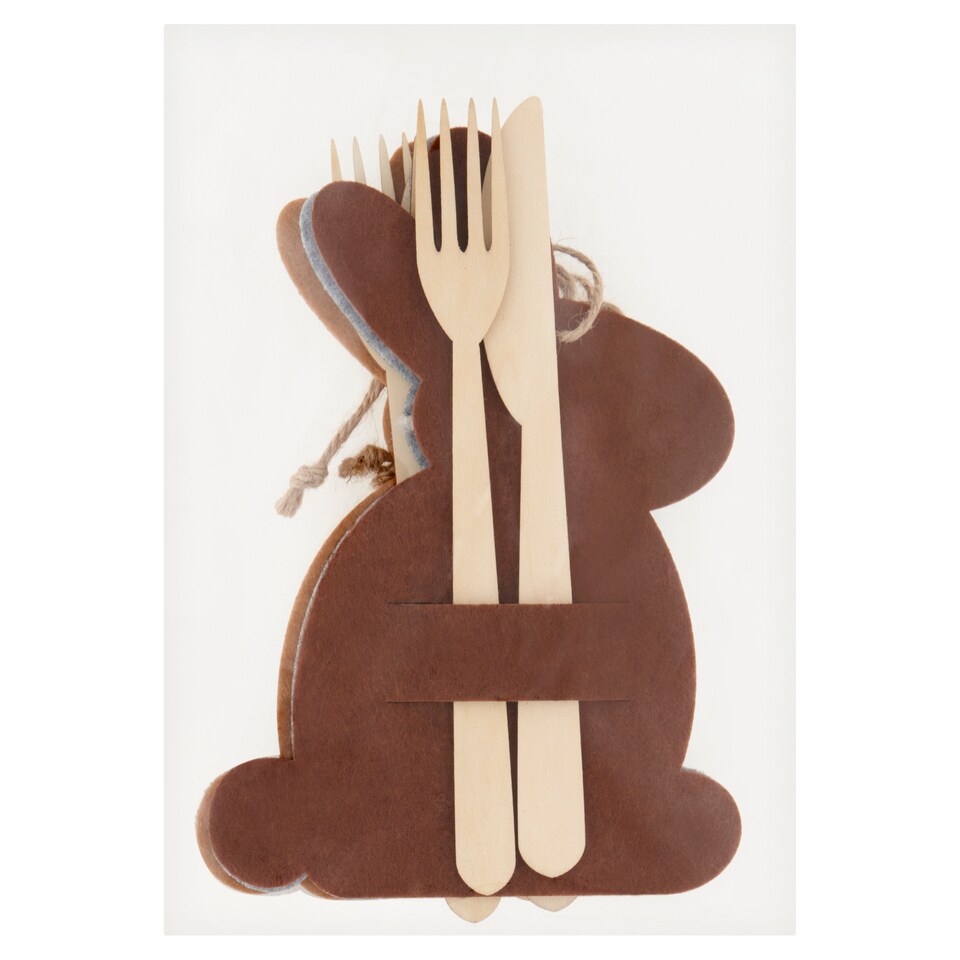 Wooden Cutlery with Bunny Deco 21 x 16 x 2 cm