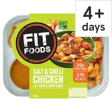 Fit Foods Salt & Chilli Chicken with Chips & Curry Sauce 385g