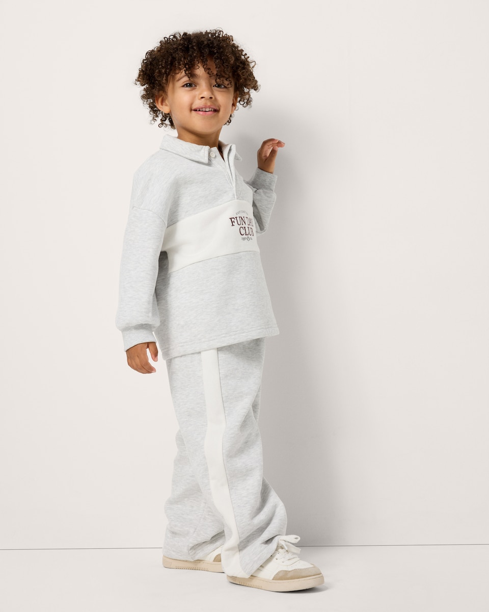 image 1 of F&F Boys Cotton Rich Slogan Sweatshirt and Joggers Set in Grey Marl