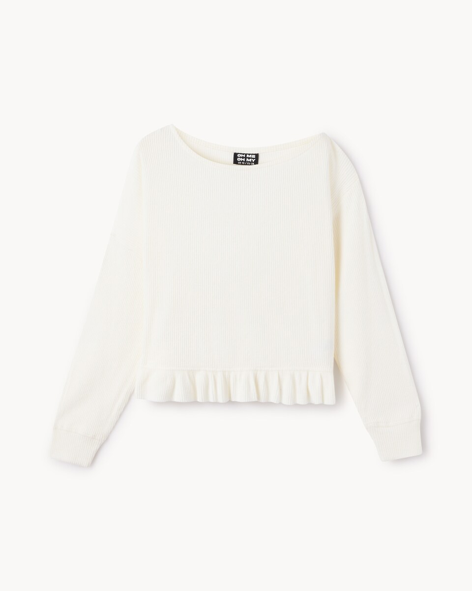 OH ME OH MY Ribbed Off The Shoulder Jumper in Cream