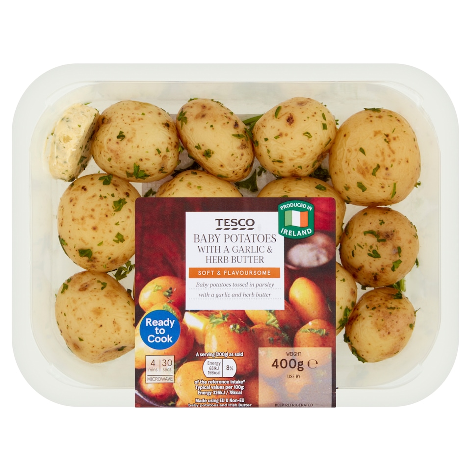 Tesco Baby Potatoes With Garlic And Herb Butter 400G