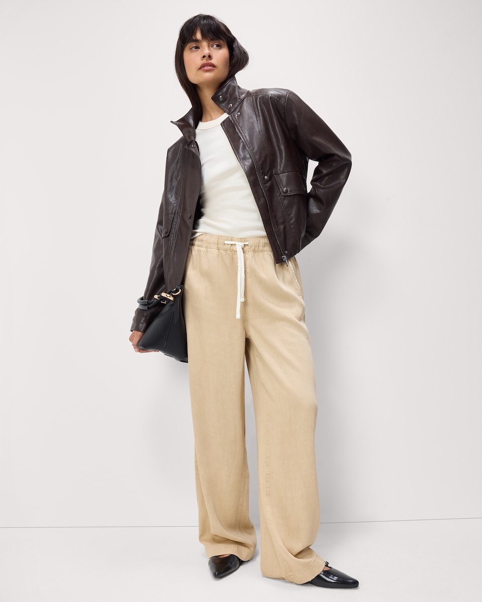 image 1 of F&F Pure Lyocell Wide Leg Trousers in Stone